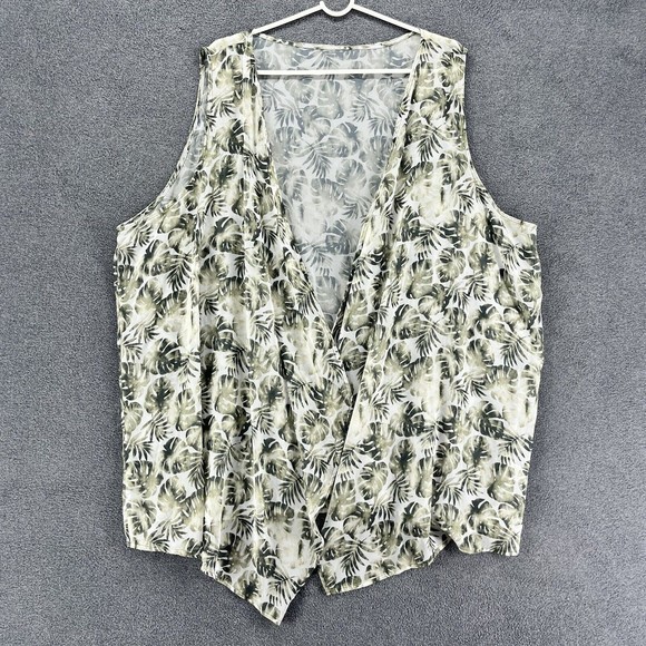 Womens cardigan Lightweight Top Plus Size white green Floral sheer Sleeveless - Picture 4 of 11